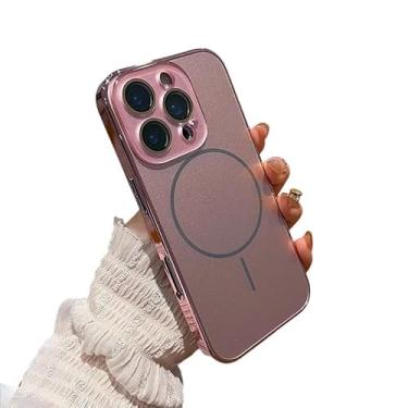 Imagem de Capa magnética transparente à prova de choque com proteção de lente de câmera para iPhone, compatível com carregamento sem fio MagSafe (rosa, iPhone 15 Pro)