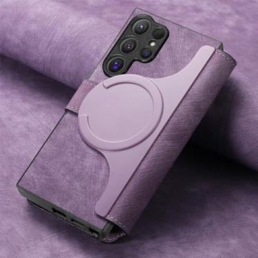 Imagem de MVVKKY Capa de celular tipo carteira com flip magnético para Galaxy S23 (para Galaxy S23/roxa)