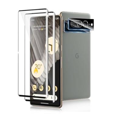 Imagem de [Pacote com 2 + 2] Protetor de tela para Google Pixel 7 Pro, ultratransparente, compatível com impressões digitais, antiarranhões, compatível com capas
