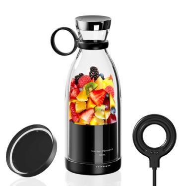 Imagem de OTPEIR Liquidificador portátil para shakes e smoothies com copo de viagem de 335 g e tampa, lâminas de aço inoxidável duráveis para desempenho no preparo de sucos, preto