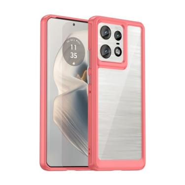 Imagem de GTBDEKI Capa para Moto Edge 50 Pro, capa protetora de policarbonato rígido transparente à prova de choque + TPU para Moto Edge 50 Pro vermelho cristal
