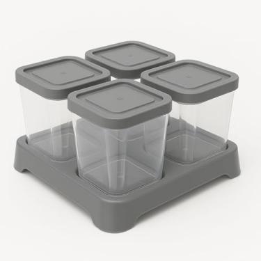 Imagem de Kit Porta Condimentos 4 Peças 200ml – Conjunto Porta Temperos Quadrado com Base Organizador de Cozinha (Cinza)