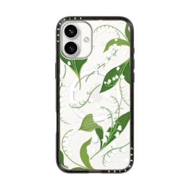 Imagem de CASETiFY Capa compacta para iPhone 16 Plus [fina e elegante/compatível com Magsafe/1,2 m. Proteção contra quedas de nível militar] - Lírio do Vale - Preto transparente