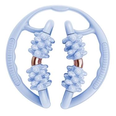 Imagem de menolana Rolo de massagem para pernas, ferramenta de massagem para pernas, 8 rodas, fitness, equipamento versátil para musculação, rolo muscular, braçadeira, Azul