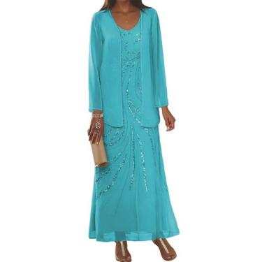 Imagem de Vestidos para a mãe da noiva Clothfun 2 peças em azul aqua