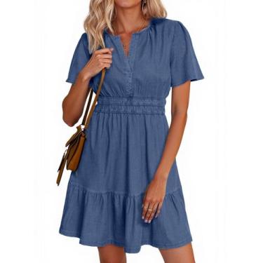 Imagem de Vestido Simplee Vestido jeans de verão casual de manga curta para mulh