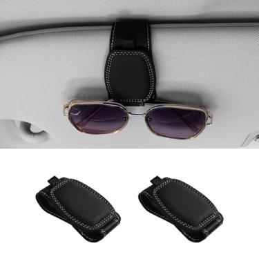 Imagem de Triforde Pacote com 2 suportes de óculos de sol para óculos de sol de couro magnético para carro viseira de carro clipe de gancho de óculos de sol para viseira interior de carro compatível com óculos