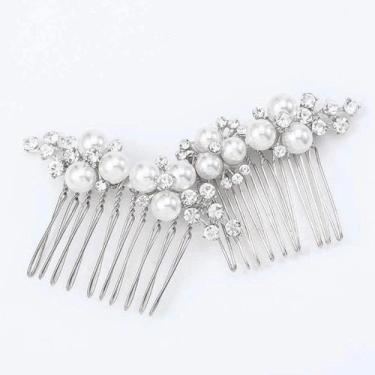 Imagem de Capacete de cristal Hair Comb Asooll Gold Wedding Pearl Bride