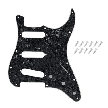 Imagem de DIAO79NI Pickguard SSS Strat de 11 furos para guitarra elétrica Fender USA/Mexican Made Standard Stratocaster estilo moderno, Black Pearl, 4ply.