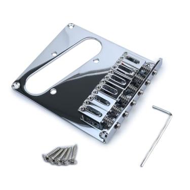Imagem de OVSAL Ponte fixa para guitarra elétrica placa de base de aço sela de liga de zinco 10,5 mm 6 cordas ponte rígida compatível com Fender Telecaster Tele Style peças de reposição para guitarra elétrica