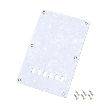 Imagem de Banworks Placa traseira de 4 camadas Strat 6 furos para guitarra elétrica Trem Tremolo capa traseira de borda reta para Squier Strat ST JT/HGB-02 branco pérola