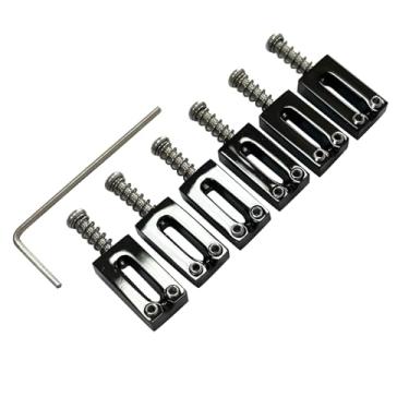 Imagem de OVSAL Selas de ponte de guitarra 10,5 mm selas de ponte tremolo selas de guitarra de liga de zinco para Fender Strat Stratocaster Tele Telecaster 6 cordas selas de guitarra elétrica (preto)
