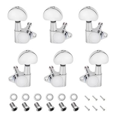 Imagem de Banworks 3L3R 15:1 Chaves de afinação de guitarra 15:1 com etiqueta de fixação de 90 graus para guitarra acústica elétrica Gibson/Epiphone Les Paul LP JT/JXQ-05 Botão de meia lua cromado