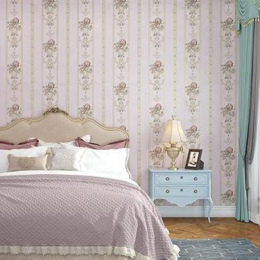 Imagem de Q QIHANG Papel de parede americano 3D autoadesivo com fundo de quarto, espessamento de parede, sala de estar, retrô, listrado, papel de parede 4,73 cm L x 74,5 cm C (rosa)
