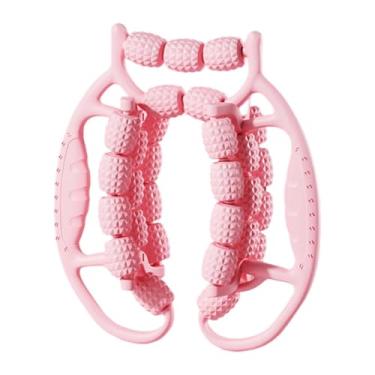 Imagem de Zialofi Rolo de massagem com 29 rodas, exercício relaxante, profissional, multiuso, portátil, braçadeira de perna, ergonômica para panturrilhas, mãos, pés, Rosa