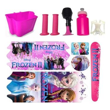 Imagem de 2X Adesivo Cesta Bicicleta Infantil Buzina Manopla Frozen Ar
