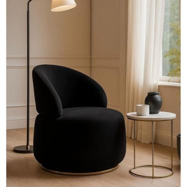 Imagem de Poltrona Giratória com Base Dourada em Aço Carbono Bella - Exclusiva Veludo Preto