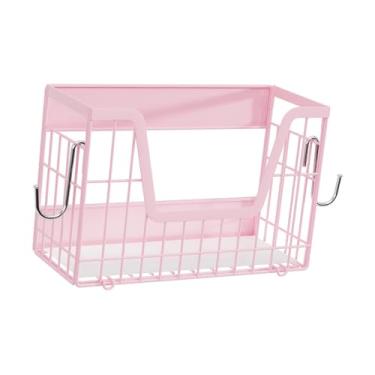 Imagem de IEUDNS Prateleira lateral para geladeira, cesta de frutas e vegetais de metal com ganchos, porta-tempero para geladeira, para quarto, lavanderia, Rosa