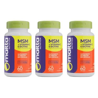 Imagem de Kit 3 MSM + Vitamina C e Biotina 3x60 cápsulas Maltta, Sem sabor