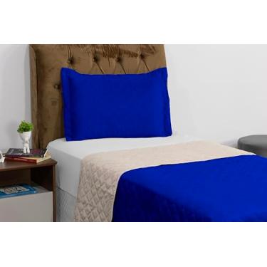 Imagem de Colcha Solteiro Dupla Face Vegas – Kit 3 Peças (Colcha + Lençol Elástico + Fronha) – Tecido Reversível Moderna – Lavável - Cobre leito cama Box (Azul Escuro/Bege)