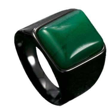 Imagem de PAMTIER Anel unissex de aço inoxidável simples com personalidade quadrada de pedra preciosa natural estilo punk estilo gótico, Metal, Metal