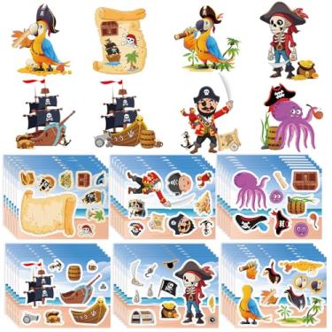 Imagem de Decorações de pirata Make a Face - Faça seus próprios adesivos de pirata, lembrancinhas de festa à vela de aventura, artesanato faça você mesmo para sala de aula, férias, aniversários, decorações de