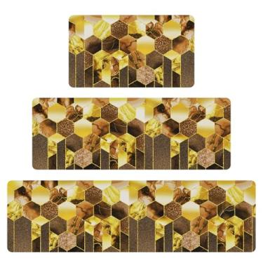 Imagem de XLHOMO Tapetes de cozinha – Conjuntos de 3 tapetes de cozinha, de couro nappa, à prova d'água, tapete de cozinha marrom para cozinha, entrada, banheiro, sala de estar (44 x 76 cm + 44 x 119 cm + 44 x