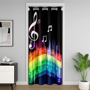 Imagem de jejeloiu Cortina de porta musical para privacidade de porta 86 x 203 cm 1 painel instrumentos cortina de porta de armário para sala de estar, nota musical, sala de presente, blackout, artes, decoração