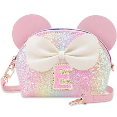 Imagem de Kejea Bolsa infantil para presentes infantis - Carteira de princesa, bolsa tiracolo com flores de pérolas, bolsas de ombro fofas com inicial, Glitter Rainbow