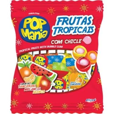 Imagem de Pirulito Pop Mania Frutas Tropicais Recheio Chiclete 500g- Riclan