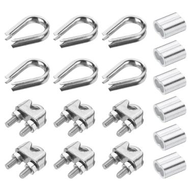 Imagem de PATIKIL Kit de corda de aço inoxidável M4 304 de 18 peças, grampo de cabo de fio, dedal de tubo e laço de crimpagem para dedais de cabo de corda de fio de 5/32 polegadas, prata