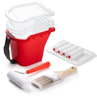 Imagem de Mister Rui Kit de rolo de tinta, pacote com 12, rolos de tinta de espuma de 10 cm, pincel de 5 cm, balde de tinta pequeno com forros, tampa de forro de panela de tinta, folhas de plástico, mini rolos