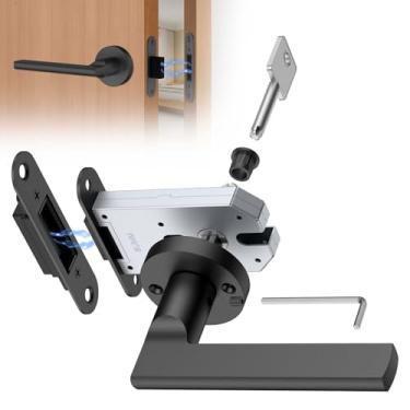 Imagem de Fechadura magnética invisível de porta automática, alça oculta, mini fechadura, design oculto de um lado, liga de alumínio para portas invisíveis/portas de estante/salas secretas (1, preto)