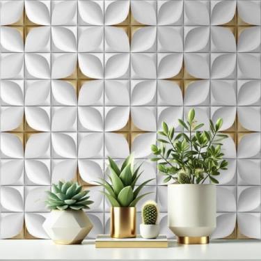 Imagem de Papel de Parede Geometrico 3D Adesivo Lavável Imita Gesso 5 Metros (3D Dourado)