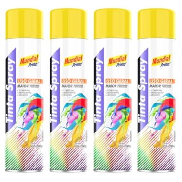 Imagem de Kit 4 Tinta Aerossol Spray Amarelo Uso Geral 400ml/240g Mundial Prime