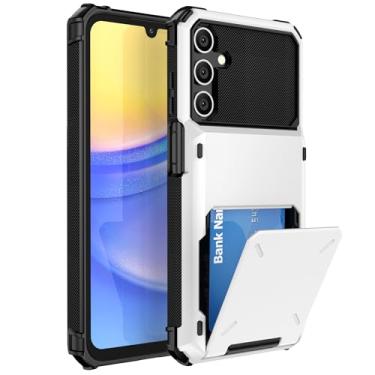 Imagem de SORAKA Capa para Samsung Galaxy A15 5G com suporte para cartão PC TPU 2 em 1 capa bumper de camada dupla à prova de choque pode conter 5 cartões brancos