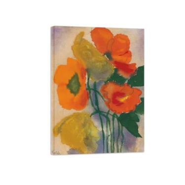 Imagem de Flores Pintura em tela Famosa Pintura Reprodução-Quadros para sala de estar-Flor vermelha e amarela-Pôster pronto para pendurar 50x70cm Tela Embrulhada