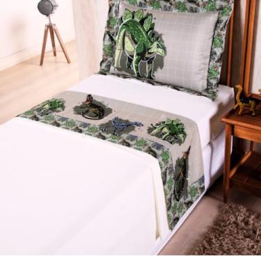 Imagem de Jogo de Lençol Solteiro Infantil 3 peças Menino Estampado Dinossauro 300 Fios, com Fronha Lindo Linha Boy