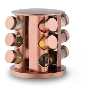 Imagem de Porta Temperos GiratóRio Inox Rosé Gold, Organizador De Condimentos Para 12 Potes, Base Redonda Para Cozinha