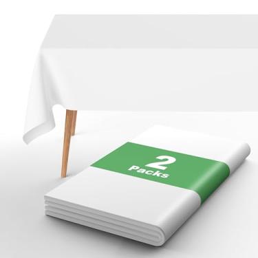 Imagem de URMONA Toalha de mesa de plástico descartável, 2 peças - 137 x 396 cm, toalha de mesa retangular, impermeável, adequada para festas, piqueniques, casamentos e acampamento (branca)