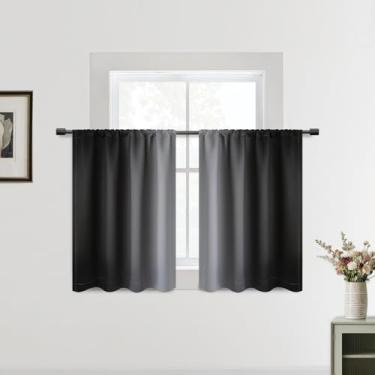 Imagem de SimpleHome Cortinas pretas pequenas para janela de cozinha sobre a pia – bolso para varão com isolamento térmico, cortinas meio curtas para café/trailer/banheiro, 2 painéis, 106,7 x 91,4 cm de