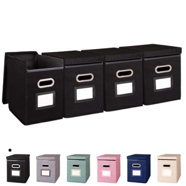 Imagem de ComfortKeeper Pacote com 4 organizadores de pastas de arquivos suspensos com tampa, caixa de armazenamento de arquivos de tecido tamanho carta dobrável, suporte portátil de documentos de escritório