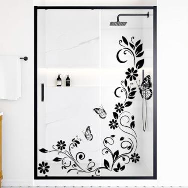 Imagem de beinkmake 2 peças de adesivos de divisória de videira de flor preta DIY decalque de parede floral para banheiro decoração de sala de estar removível 34 x 90 cm