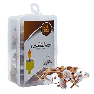 Imagem de Pavios flutuantes redondos pré-montados – 50 unidades (aproximadamente), pavios de algodão e suportes de discos de cortiça para copos de óleo