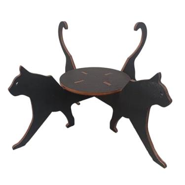 Imagem de Bothyi Suporte para plantas com silhueta de gato, suporte para vasos de flores, decorativo de canto, prateleira de madeira para vasos de plantas de hotel, Preto
