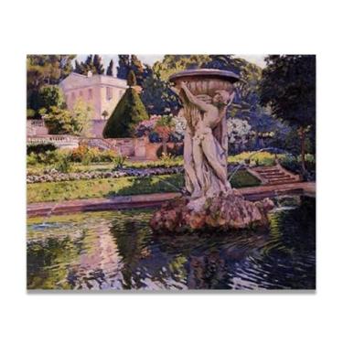 Imagem de Garden With Villa And FountainThéo van Rysselberghe: Impressão em tela neoimpressionista belga chave 50 x 60 cm sem moldura