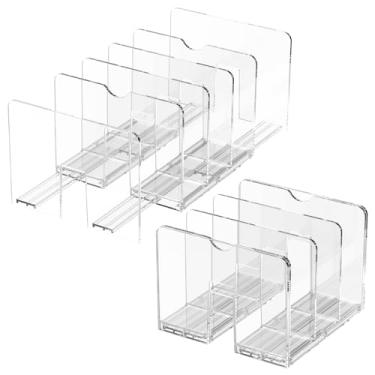 Imagem de 2 organizadores de arquivos de acrílico espesso, 5 compartimentos retráteis expansíveis, porta-revistas, multifunções resistentes para escritório, casa, escola (transparente)