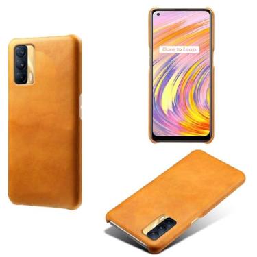 Imagem de Capa para OPPO Realme V15 5G,Proteção contra quedas,Casca de volta de cor sólida simples,Design de couro de imitação de plástico-Orange