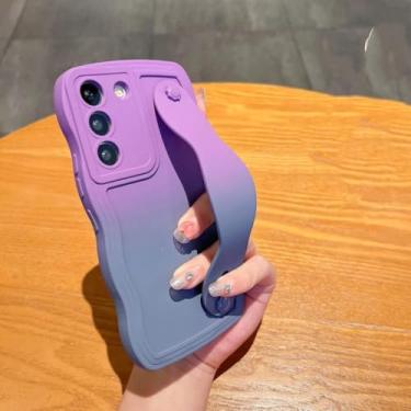 Imagem de Capa com pulseira curva gradiente para Samsung Galaxy S23 S24 Ultra S21 S22 Plus S20 Fe A54, suporte para pulseira, capa macia (para S23/roxo, cinza e WD)
