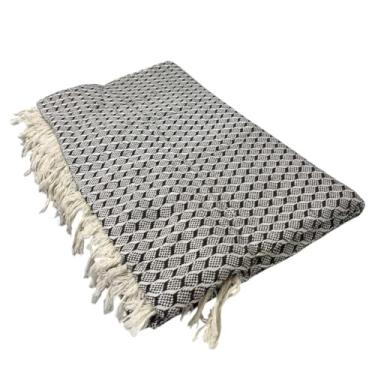 Imagem de Manta Colmeia para Sofá, Decorativa em Tear Artesanal, Marrom e Branco, Algodão, 255 x 225 cm, Protetor de Móveis com Padrão Geométrico (Marrom)